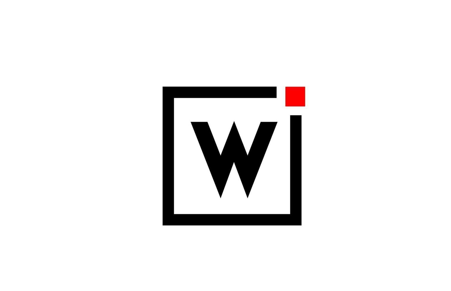 w alfabet letterpictogram logo in zwart-wit. bedrijfs- en zakelijk ontwerp met vierkante en rode stip. creatieve huisstijlsjabloon vector