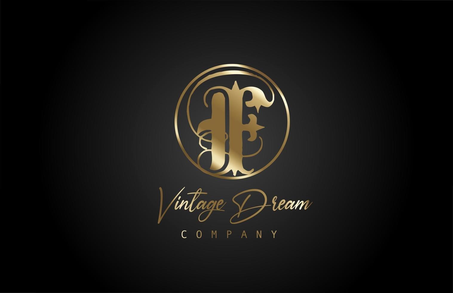 f goud gouden alfabet letter pictogram logo. vintage ontwerpconcept voor bedrijf en bedrijf. huisstijl met zwarte achtergrond en retrostijl vector