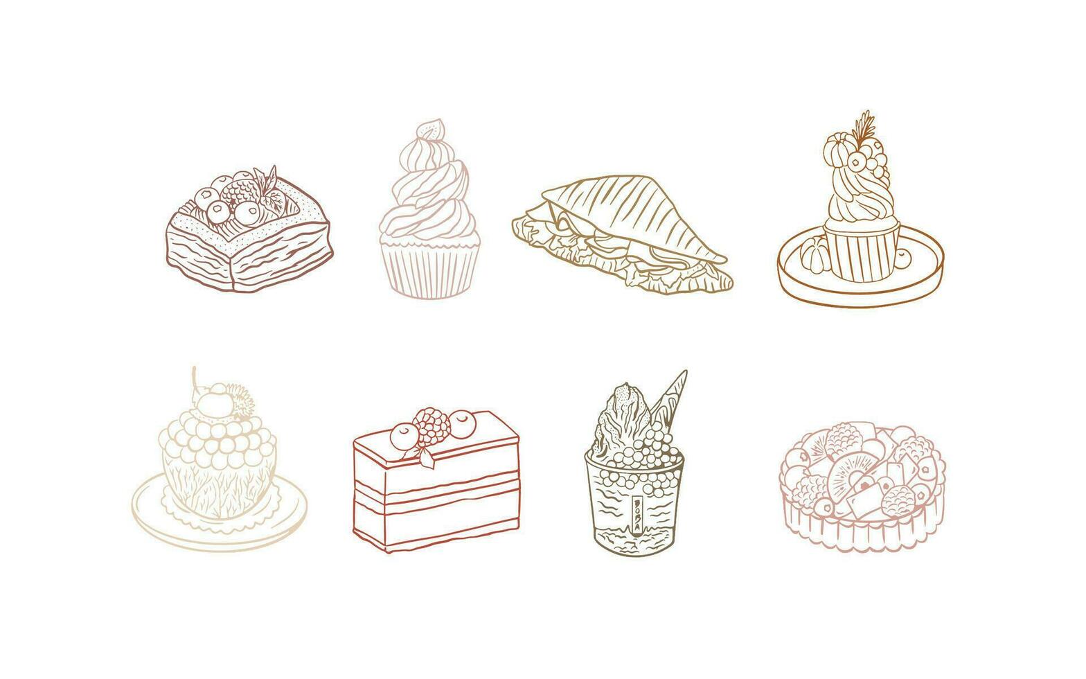 cakes tekening pictogrammen set. hand- getrokken vector illustraties