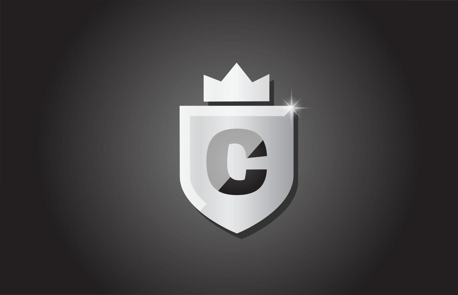 creatieve schild c alfabet letter pictogram logo in grijze kleur. zakelijk bedrijfsontwerp voor bedrijfssjabloonidentiteit met koningskroon en lichte vonk vector