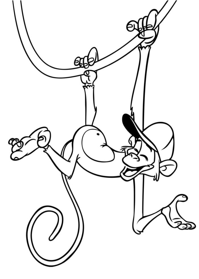 tekenfilm grappig aap. vector illustratie van gelukkig aap chimpansee contouren voor kleur Pagina's boek