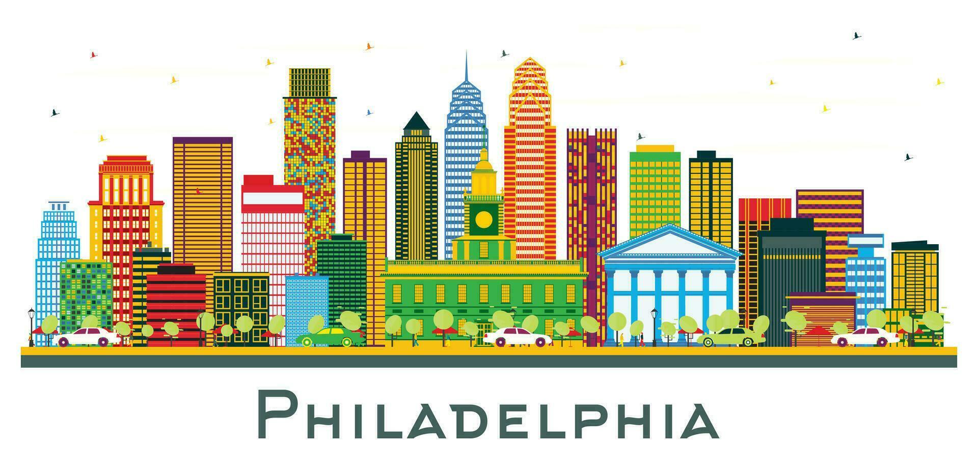 Philadelphia Pennsylvania stad horizon met kleur gebouwen geïsoleerd Aan wit. vector