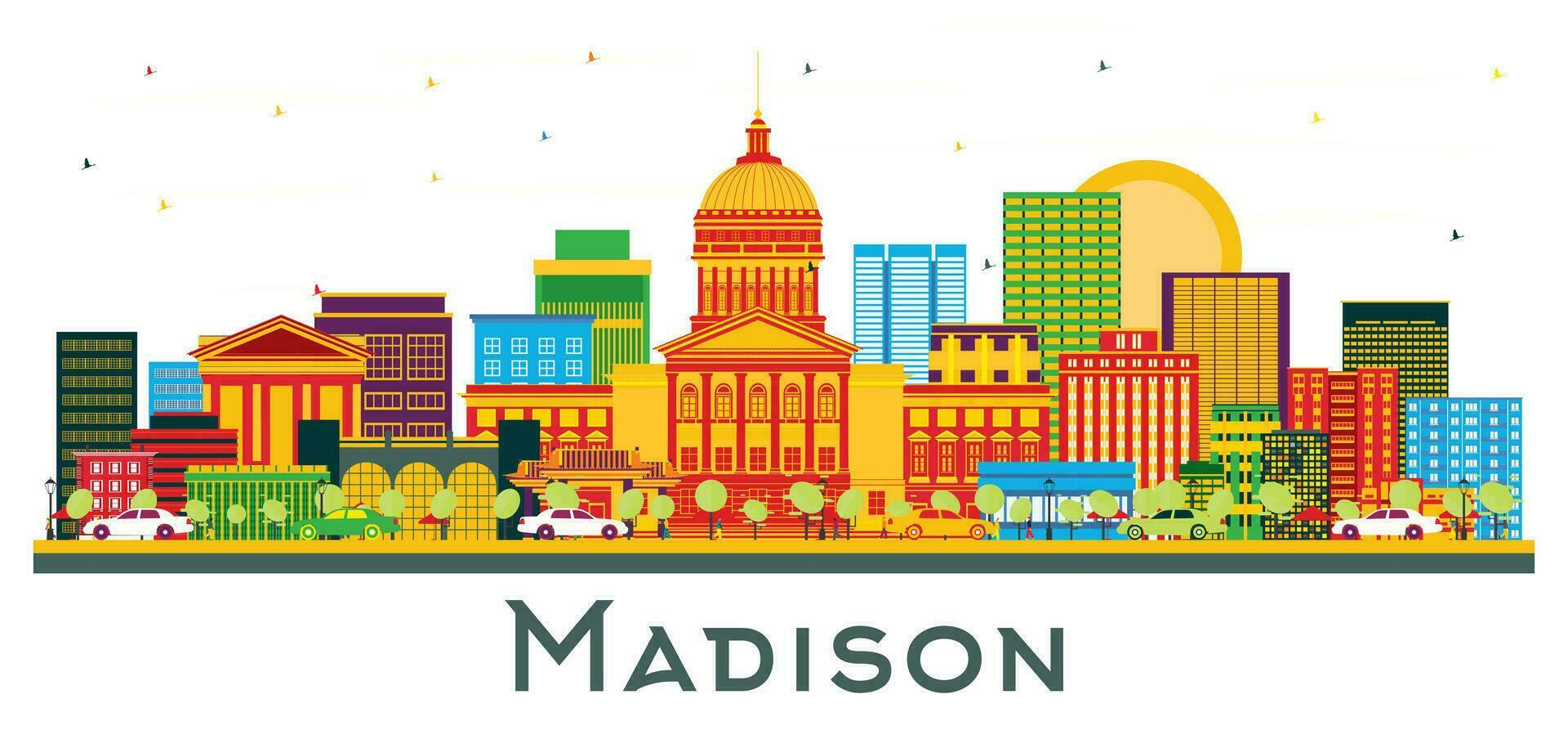 Madison Wisconsin stad horizon met kleur gebouwen geïsoleerd Aan wit. vector