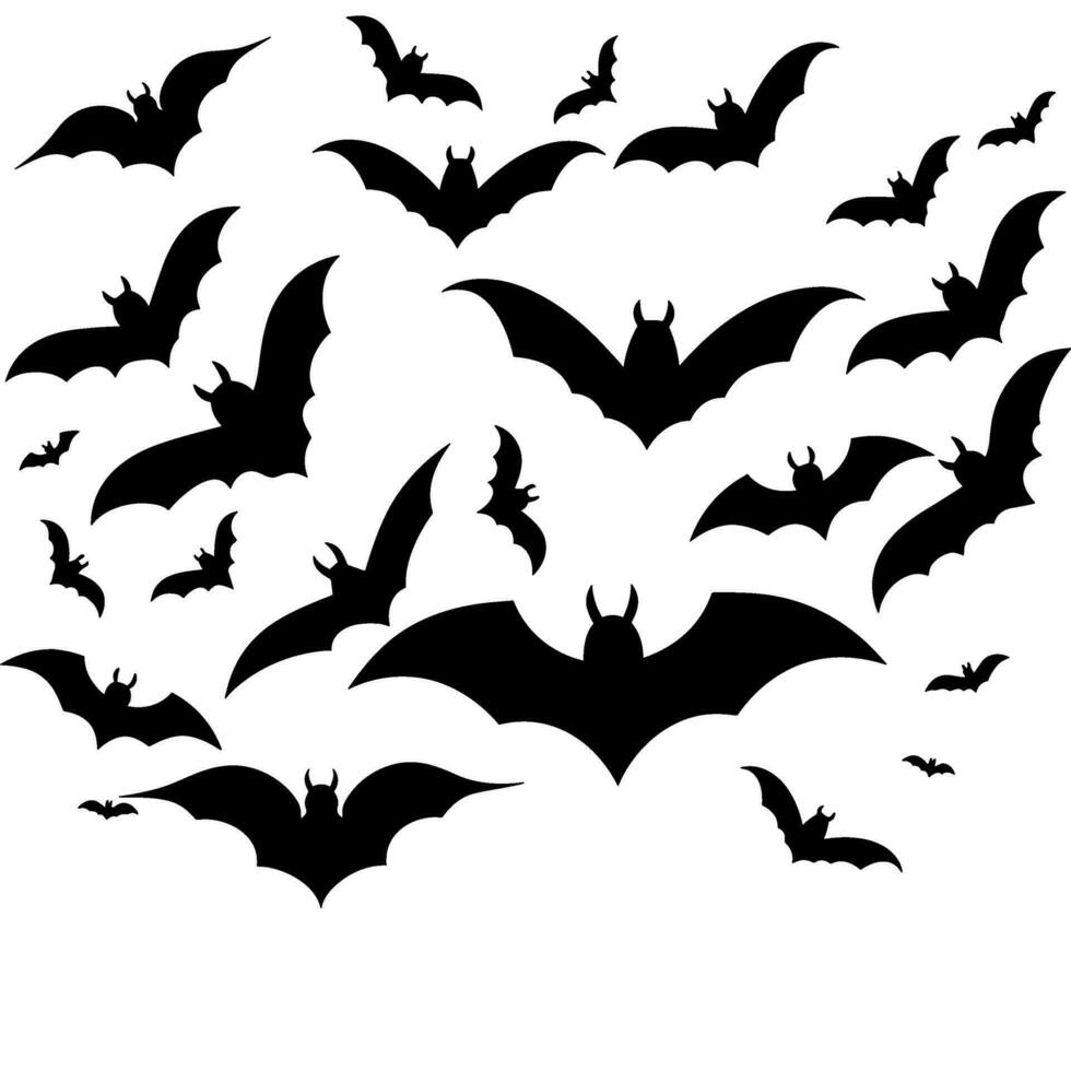 vleermuizen in vlucht een kudde van vleermuizen stijgend door de nacht hemel, halloween dag, knuppel silhouet vector