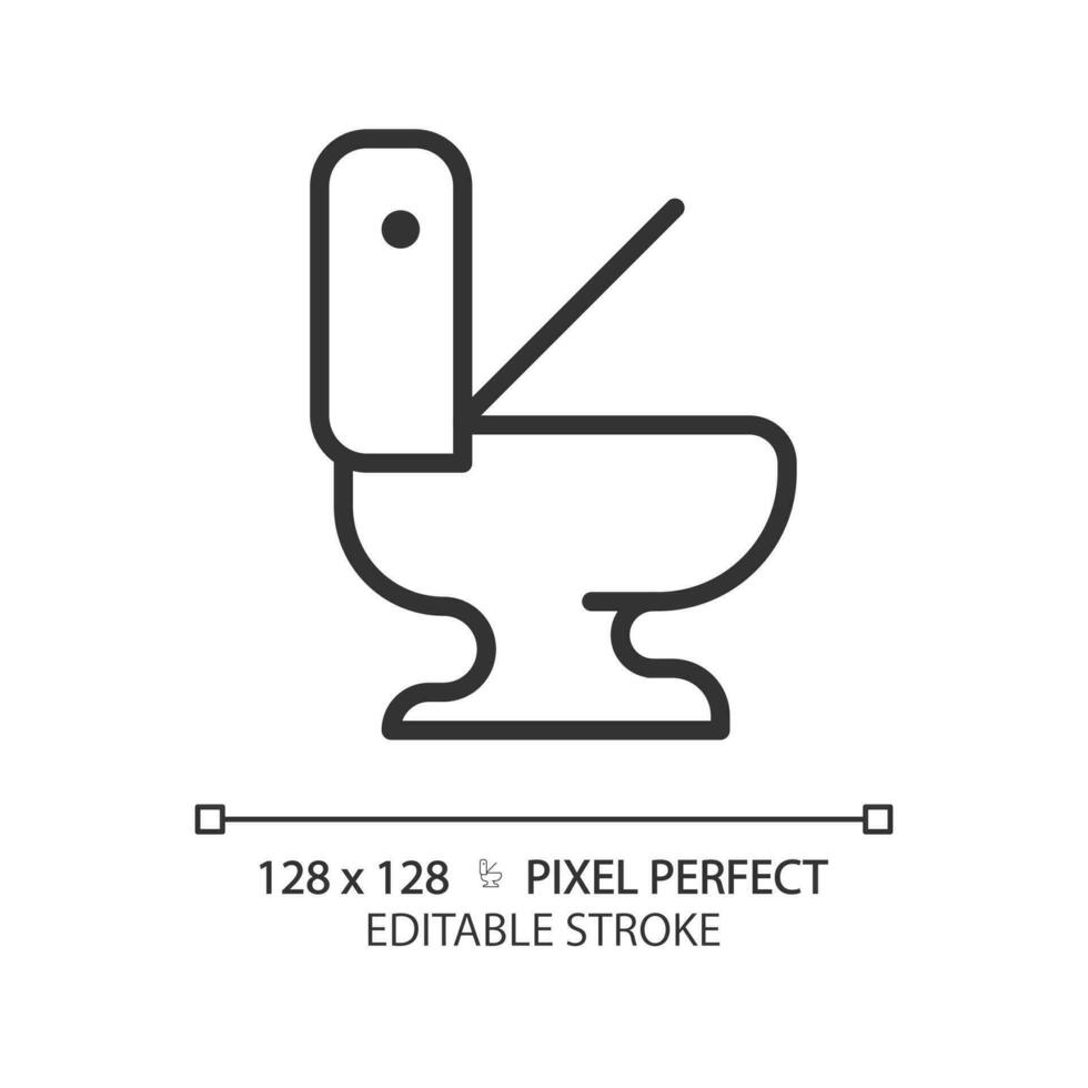 toilet kom pixel perfect lineair icoon. toilet apparatuur. stoel in toilet kamer. privaat ruimte voor hygiëne. dun lijn illustratie. contour symbool. vector schets tekening. bewerkbare beroerte