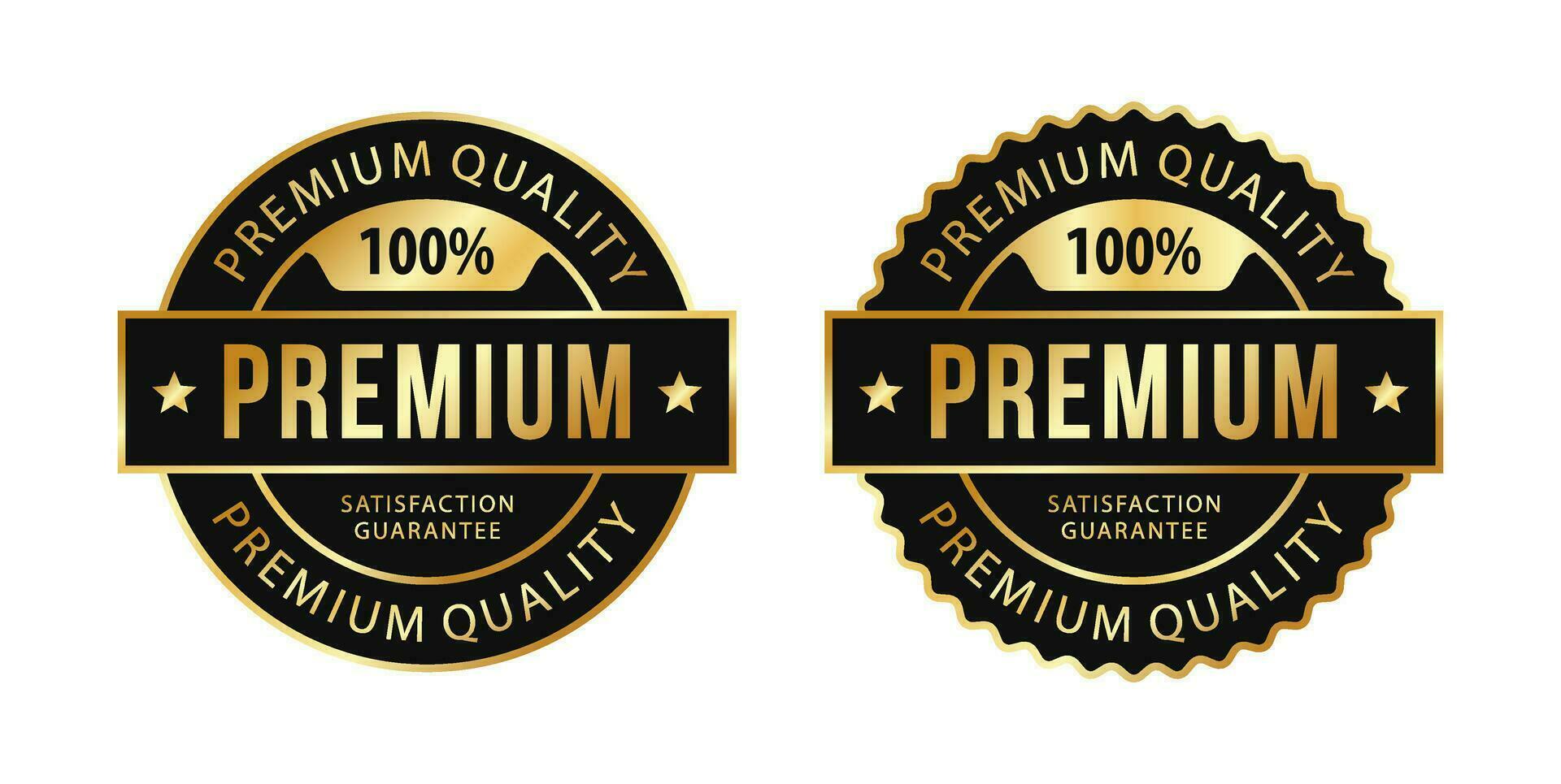 100 procent premie kwaliteit vector insignes. luxe zwart en goud etiketten. voor icoon, logo, teken, zegel, symbool, stempel, sticker. vector illustratie