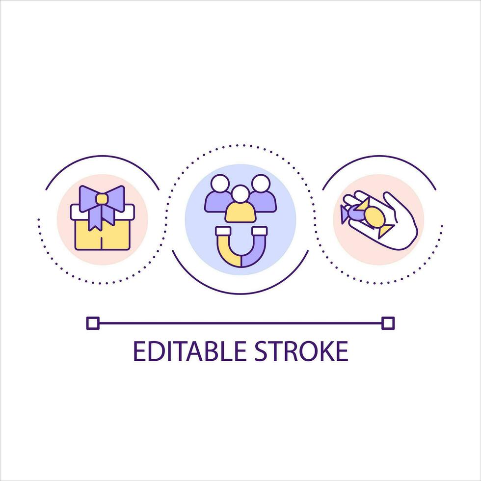 gebruik bonussen naar bezighouden klant lus concept icoon. afzet strategie. aanmoedigen klanten naar kopen abstract idee dun lijn illustratie. geïsoleerd schets tekening. bewerkbare beroerte vector