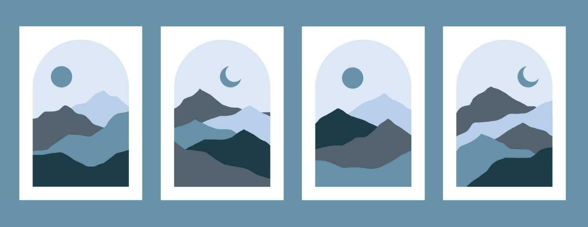 reeks van posters met berg landschap concept en pastel kleuren. Super goed ontwerp voor sociaal media, afdrukken, muur decoratie. vector illustratie