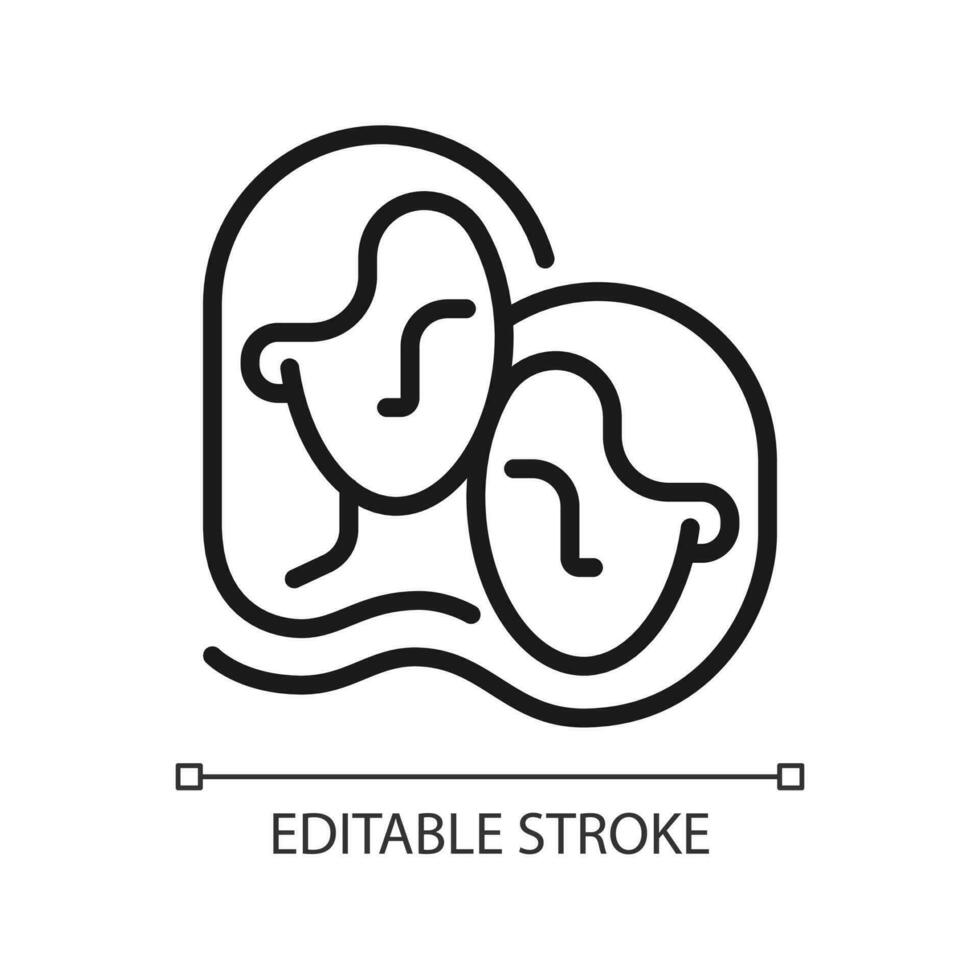 Tweelingen pixel perfect lineair icoon. sterrenbeeld teken. element van modern dierenriem systeem. dubbel persoonlijkheid. dun lijn illustratie. contour symbool. vector schets tekening. bewerkbare beroerte