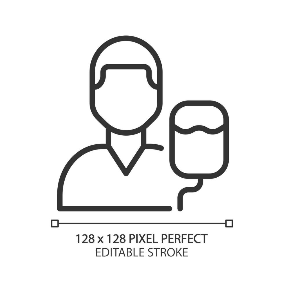 intensief zorg pixel perfect lineair icoon. noodgeval. bloed transfusie. dringend helpen. paramedicus onderhoud. Gezondheid zorg. dun lijn illustratie. contour symbool. vector schets tekening. bewerkbare beroerte