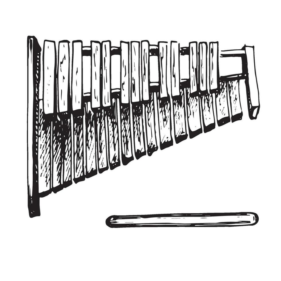xylofoon percussie musical instrument vector illustratie geïsoleerd. silhouet van hout instrument inkt hand- getrokken. ontwerp element zwart wit voor inpakken, ansichtkaart, brochure, poster, leerboek