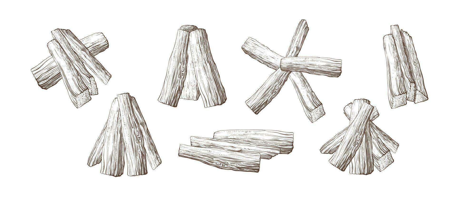 brandhout reeks hout stapel voor vreugdevuur vector schetsen