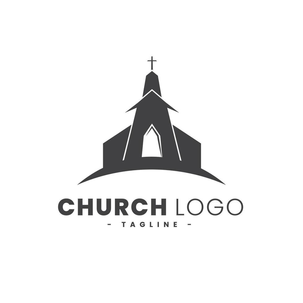 kerk logo gebouw christen kruis zwart wit kleur vector illustratie