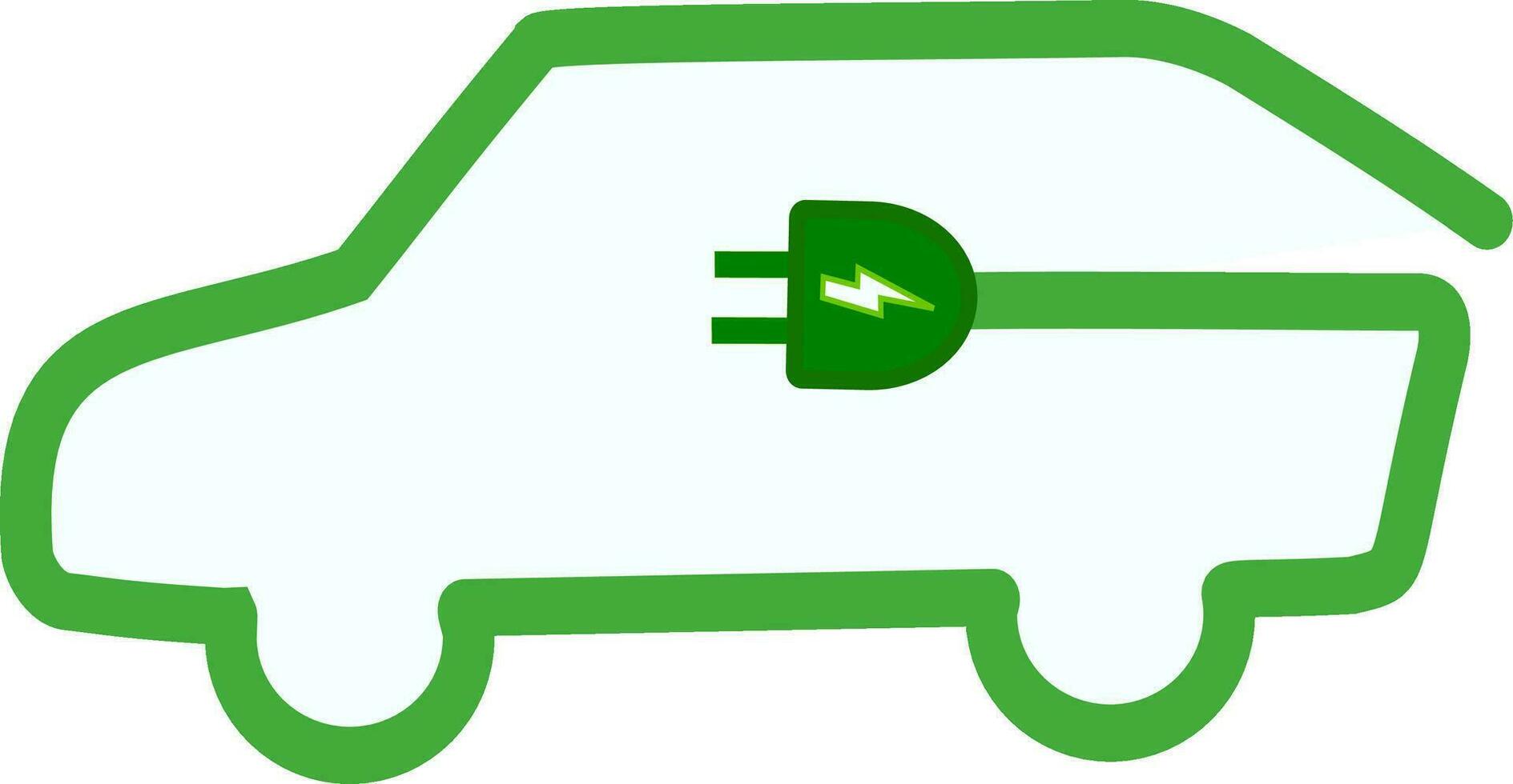 elektrisch auto met plug icoon symbool. ev auto, groen hybride voertuig opladen punt logo. milieuvriendelijk voertuig concept. vervangbaar vector ontwerp.