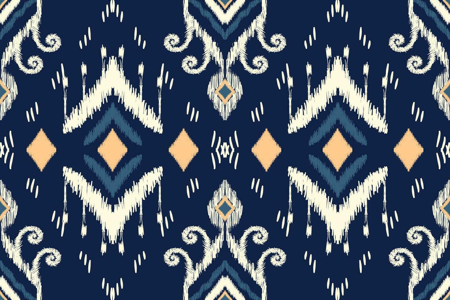 ikat bloemen paisley borduurwerk Aan marine blauw achtergrond.ikat etnisch oosters naadloos patroon traditioneel.azteken stijl abstract vector illustratie.ontwerp voor textuur, stof, kleding, verpakking, decoratie