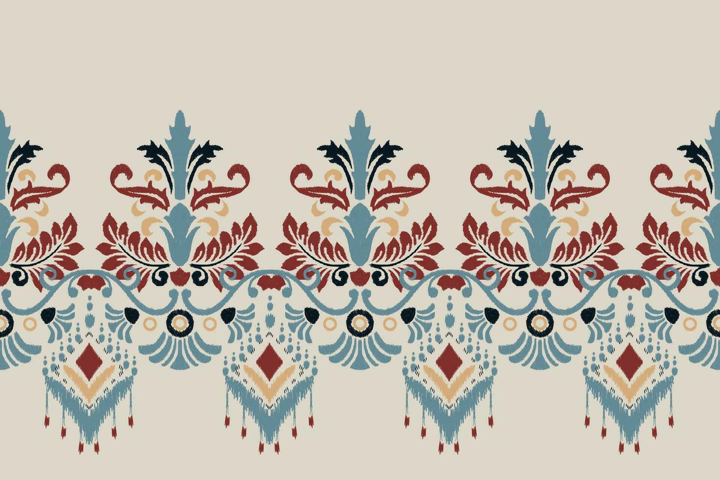 ikat bloemen paisley borduurwerk Aan grijs achtergrond.ikat etnisch oosters patroon traditioneel.azteken stijl abstract vector illustratie.ontwerp voor textuur, stof, kleding, verpakking, decoratie, sarong, sjaal.