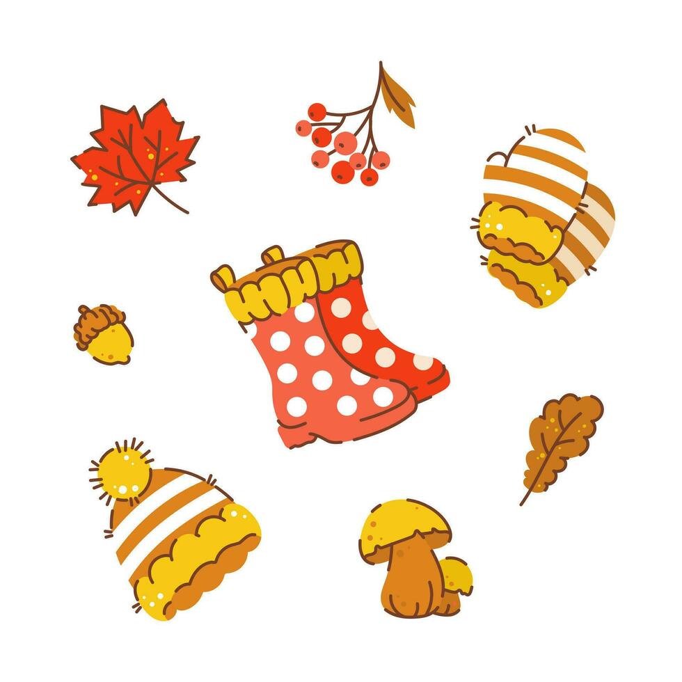 herfst reeks van items in warm kleuren. knus vlak vector illustratie in hyge stijl