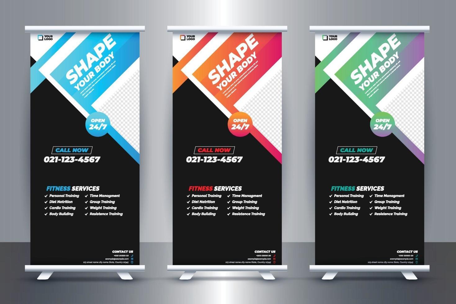 gratis fitness rollup banners sjabloonideeën in 2021-2030 vector