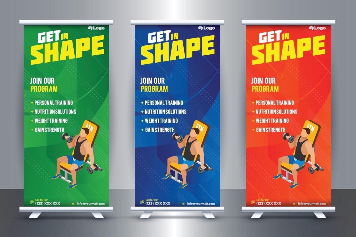 gratis fitness rollup banners sjabloonideeën in 2021-2030 vector