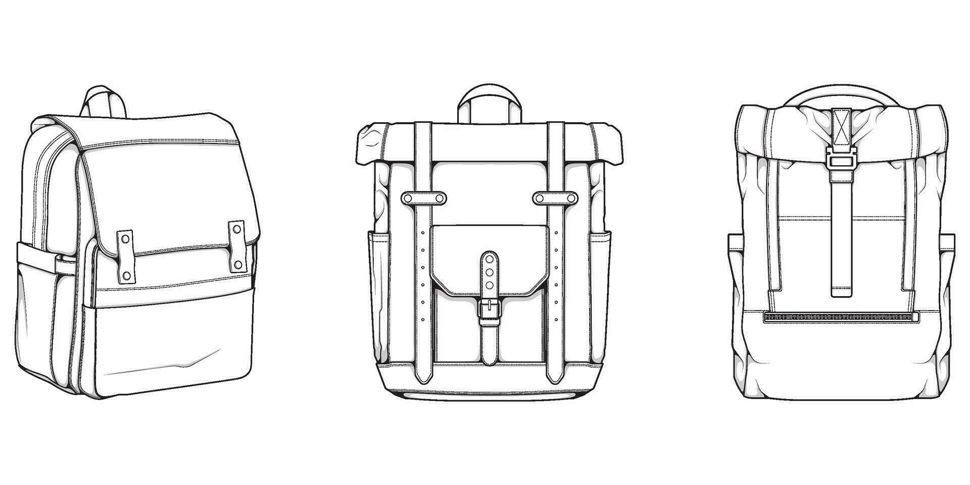 hand- getrokken vector reeks van rugzakken. tekenfilm gewoontjes rugzak, koel rugzak schetsen . rugzakken vector illustratie.