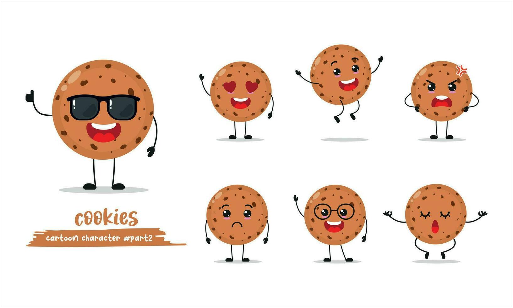 schattig koekjes tekenfilm met veel uitdrukkingen. verschillend werkzaamheid houding vector illustratie vlak ontwerp reeks met zonnebril.