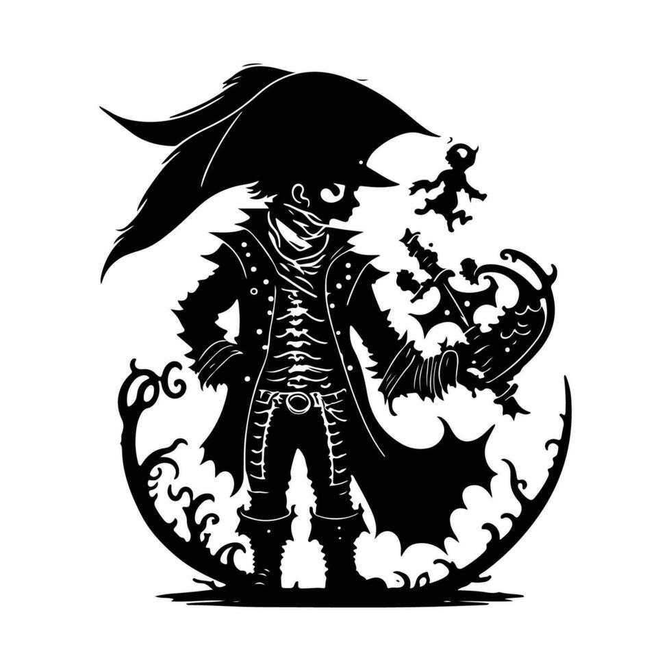 gezagvoerder schedel vector, piraat schedel vector zwart schets illustratie Aan wit achtergrond.