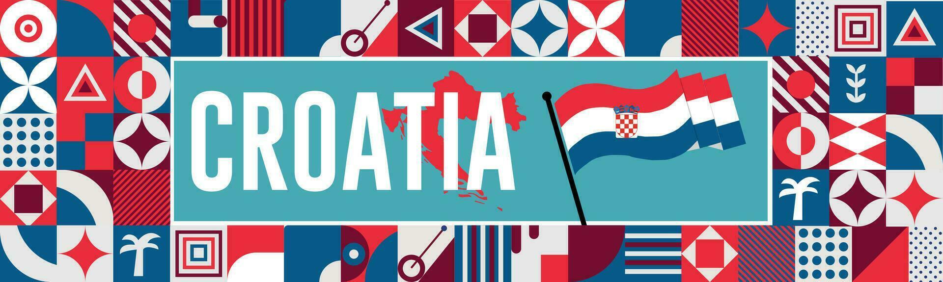 Kroatië kaart en verheven vuisten. nationaal dag of onafhankelijkheid dag ontwerp voor Kroatië viering. modern retro ontwerp met abstract pictogrammen. vector illustratie.