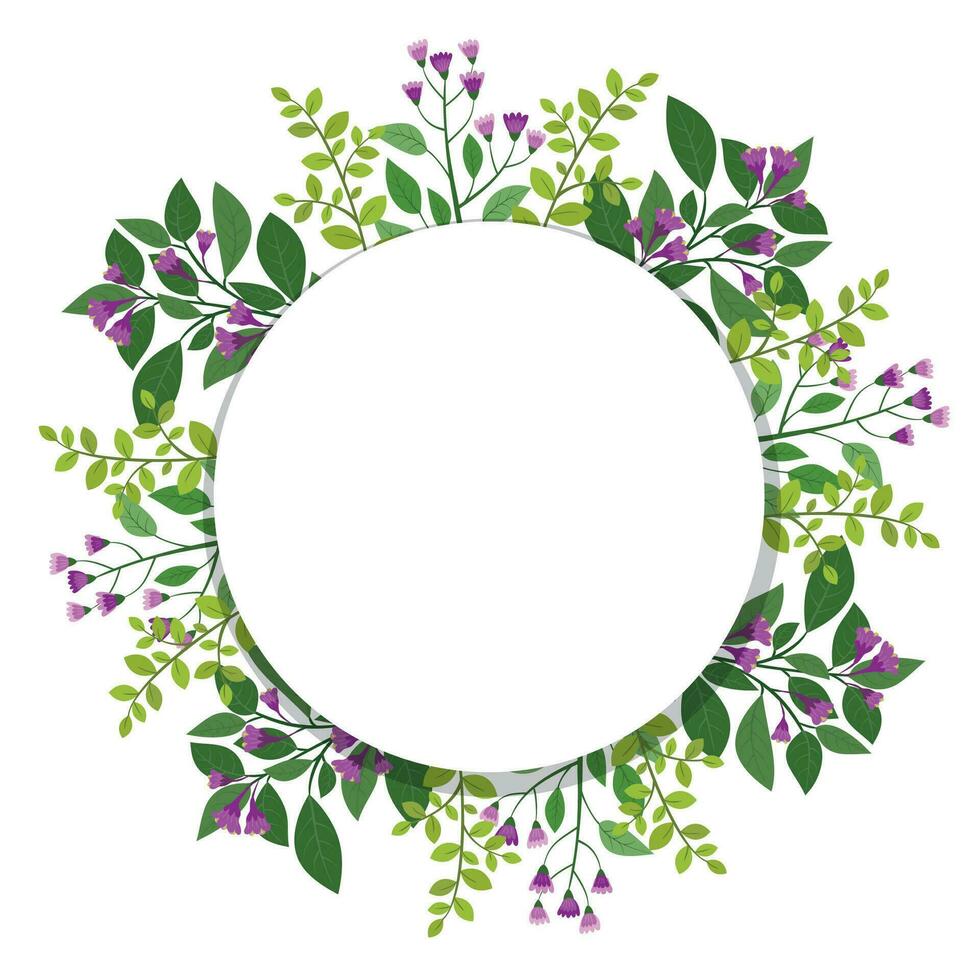 schattig hand- getrokken ronde kader met bloemen elementen, kruiden, bladeren, bloemen, takjes. vector illustratie voor bruiloft ontwerp, logo en groet kaart.