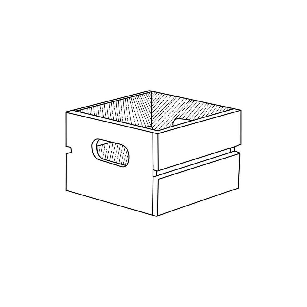 houten doos icoon ontwerp sjabloon, vector symbool, teken, schets illustratie.
