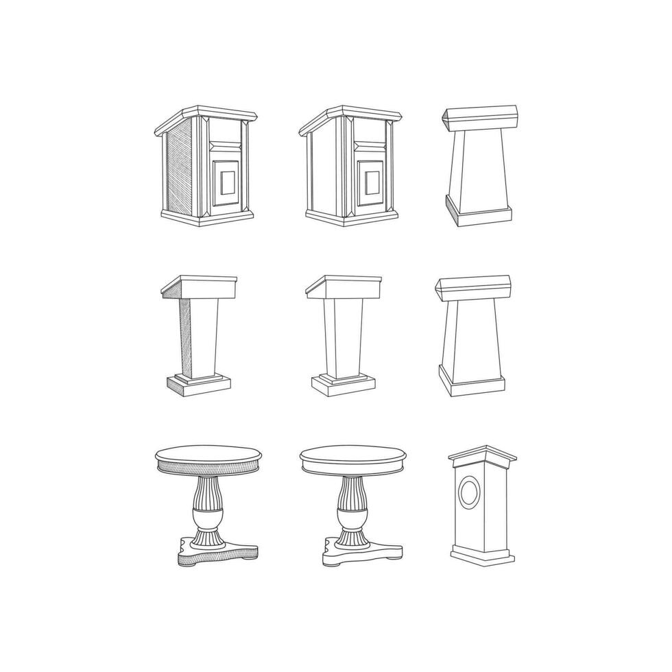 icoon ontwerp reeks verzameling van podium en stoel modern schets stijl pictogrammen. beroerte vector illustratie Aan een wit achtergrond.