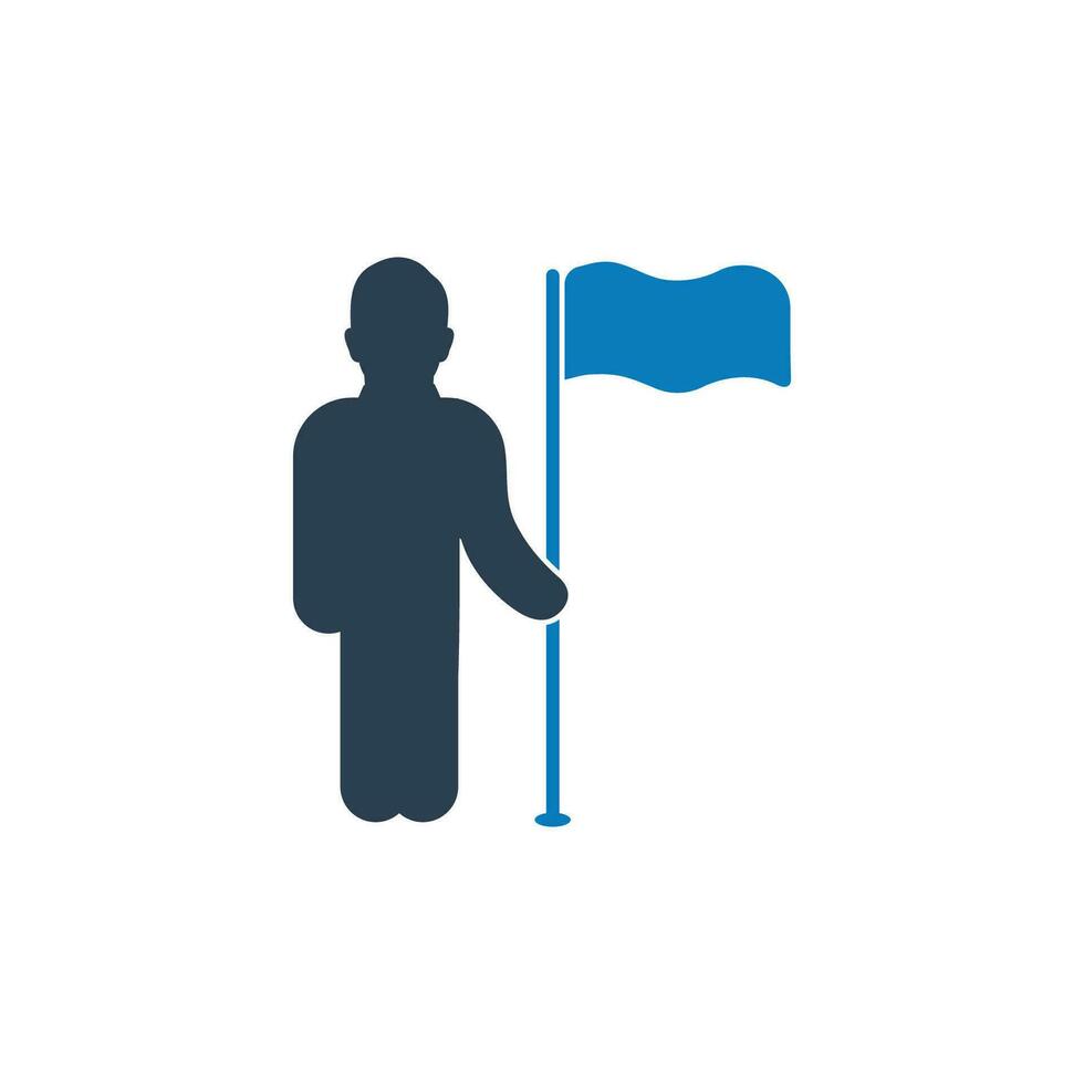 bedrijf doel icoon. met zakenman en vlag symbolen. bewerkbare vlak vector illustratie.