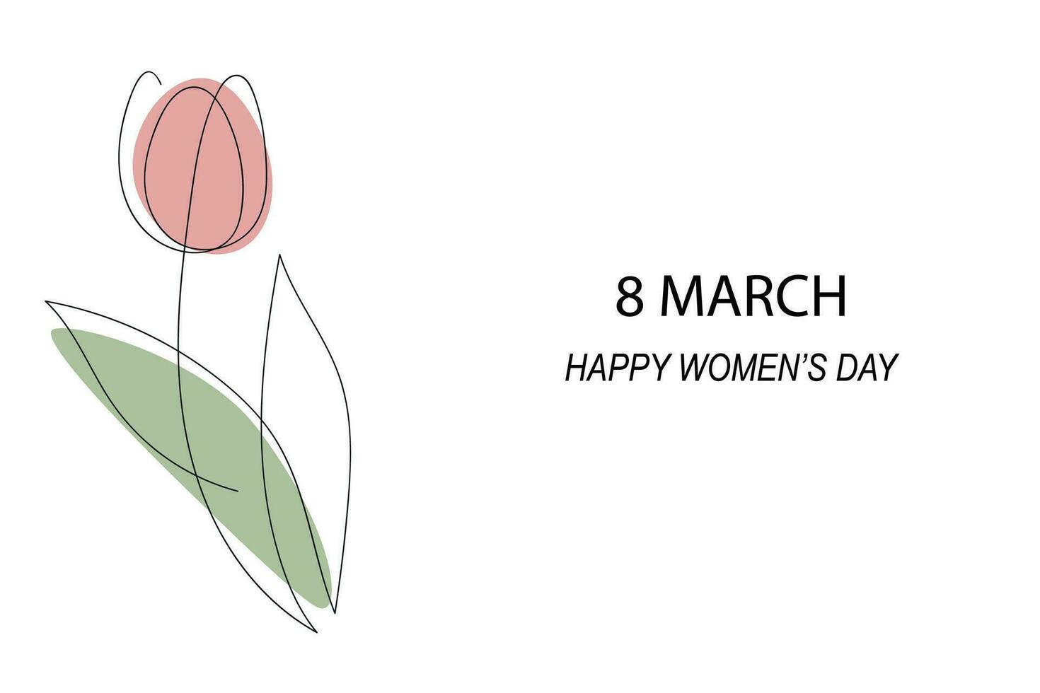 kaart voor Internationale vrouwen dag. tulp getrokken in een doorlopend lijn met kleur vlekken. een lijn tekening, minimalisme. vector illustratie.