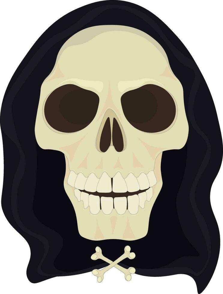 spookachtig dood schedel in zwart kap vector illustratie