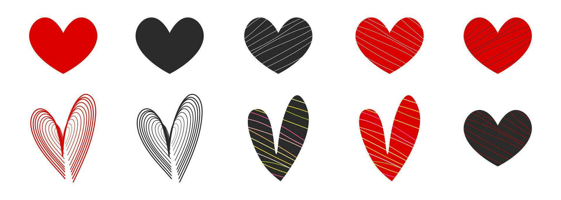 hart. reeks van hart vormen. verzameling van hart illustraties, liefde symbool icoon set, liefde symbool vector