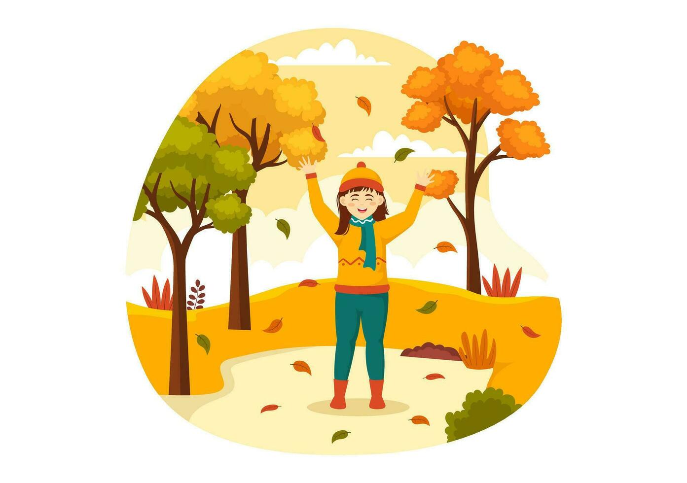 vallen werkzaamheid vector illustratie met activiteiten Leuk vinden een mensen ritten een fiets, lezen boek, kom tot rust of jogging in de herfst stad park Sjablonen