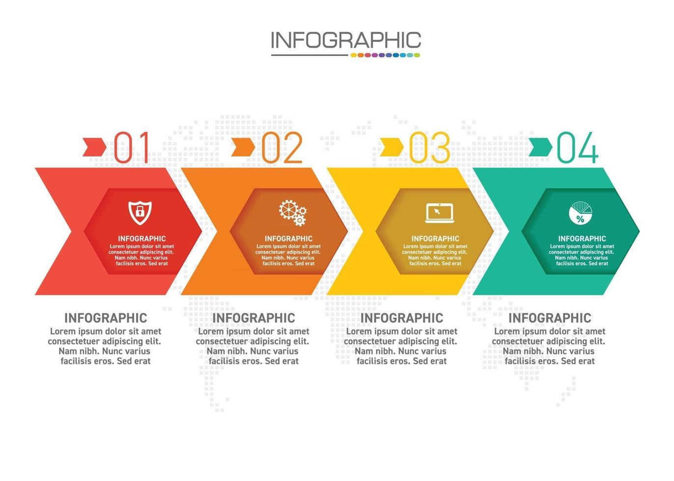 infographics-ontwerp 4 stappen met marketingpictogrammen kunnen worden gebruikt voor workflowlay-out, diagram, jaarverslag, webdesign. vector