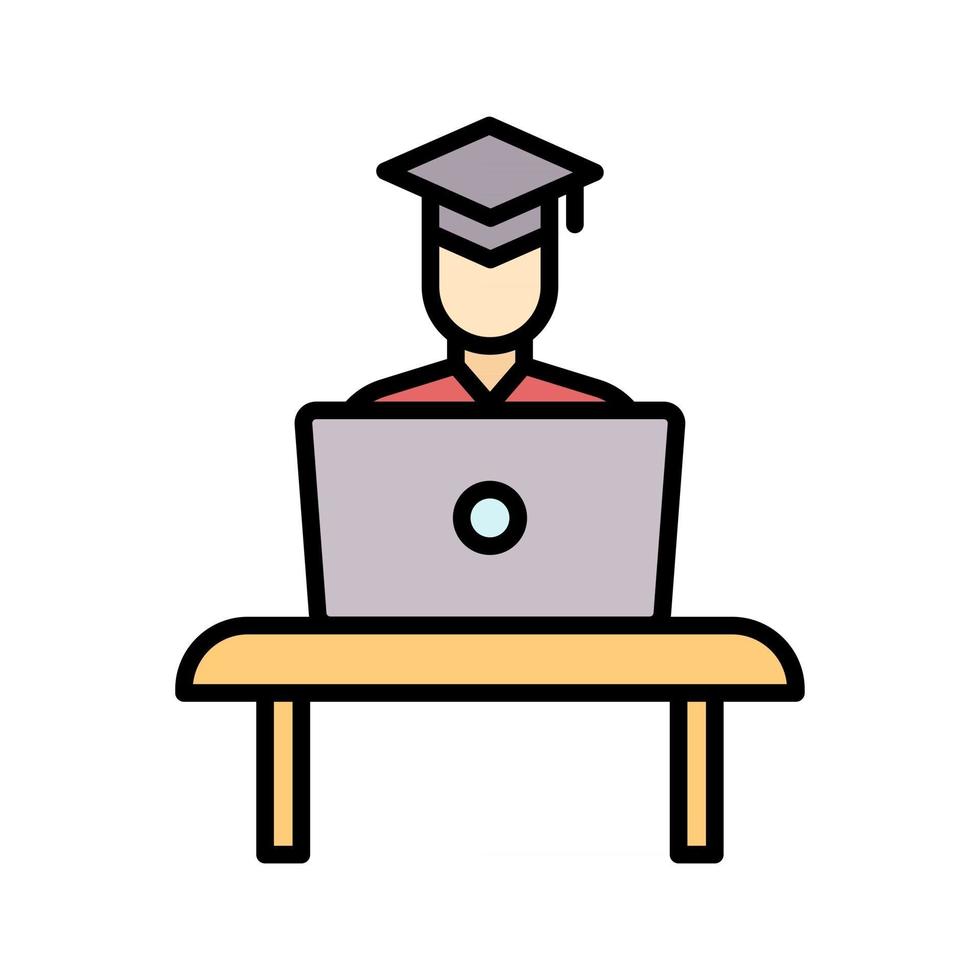 student met behulp van laptop pictogram vector