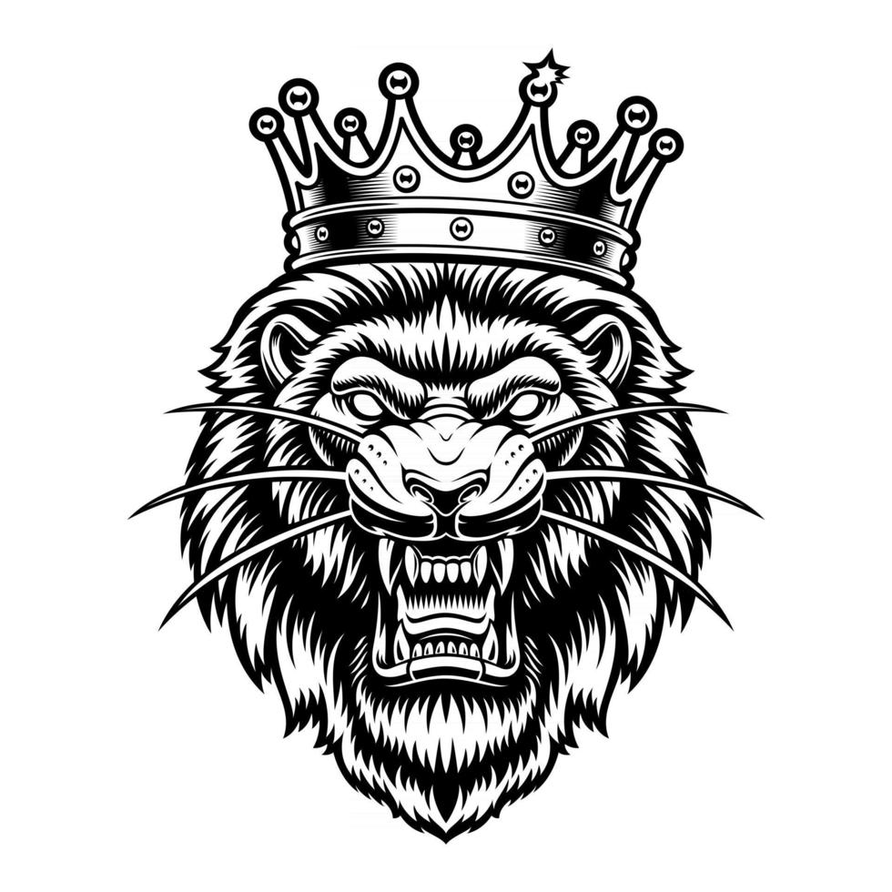 zwart-wit vectorillustratie van een leeuw in een crown vector