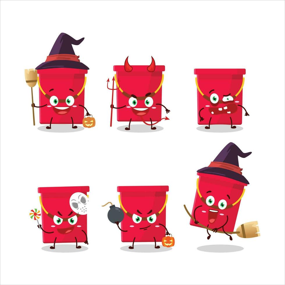 halloween uitdrukking emoticons met tekenfilm karakter van rood emmer vector