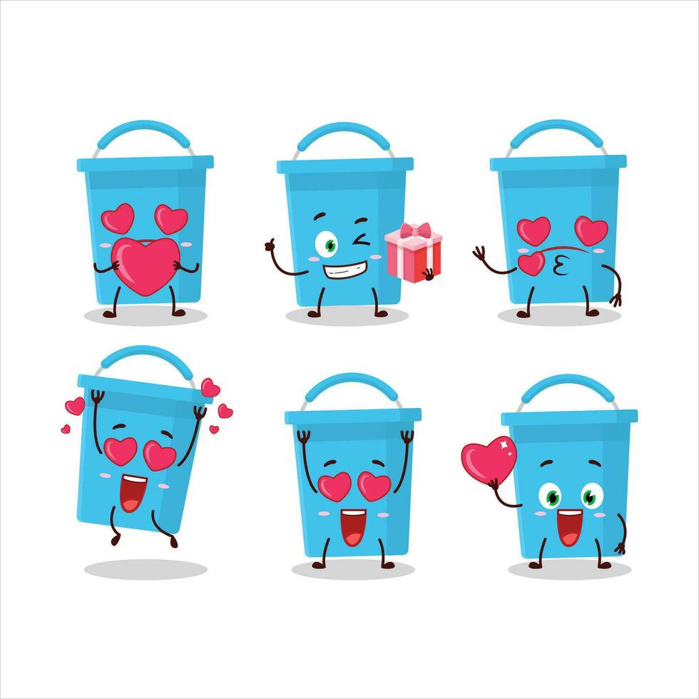 blauw emmer tekenfilm karakter met liefde schattig emoticon vector