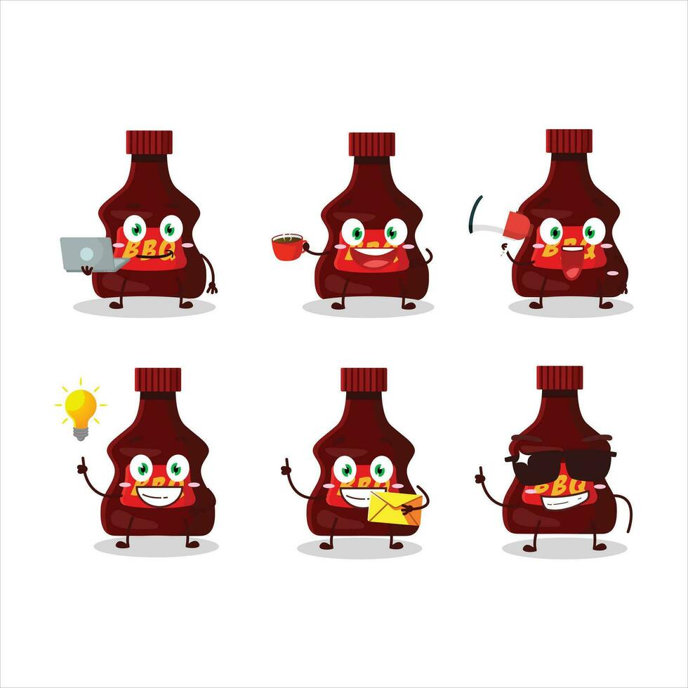 bbq saus tekenfilm karakter met divers types van bedrijf emoticons vector