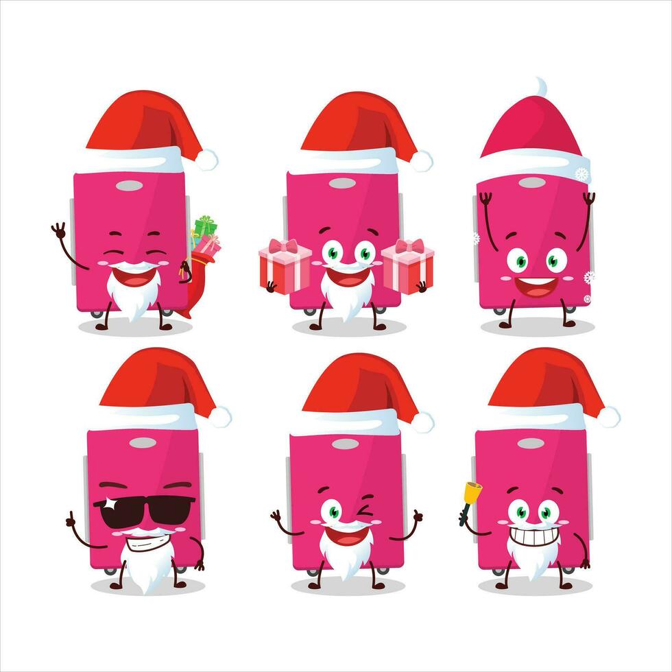 de kerstman claus emoticons met roze bagage tekenfilm karakter vector