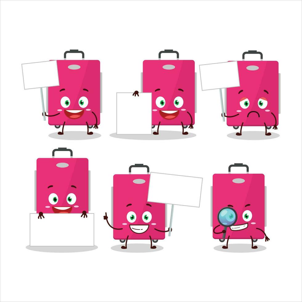 roze bagage tekenfilm karakter brengen informatie bord vector