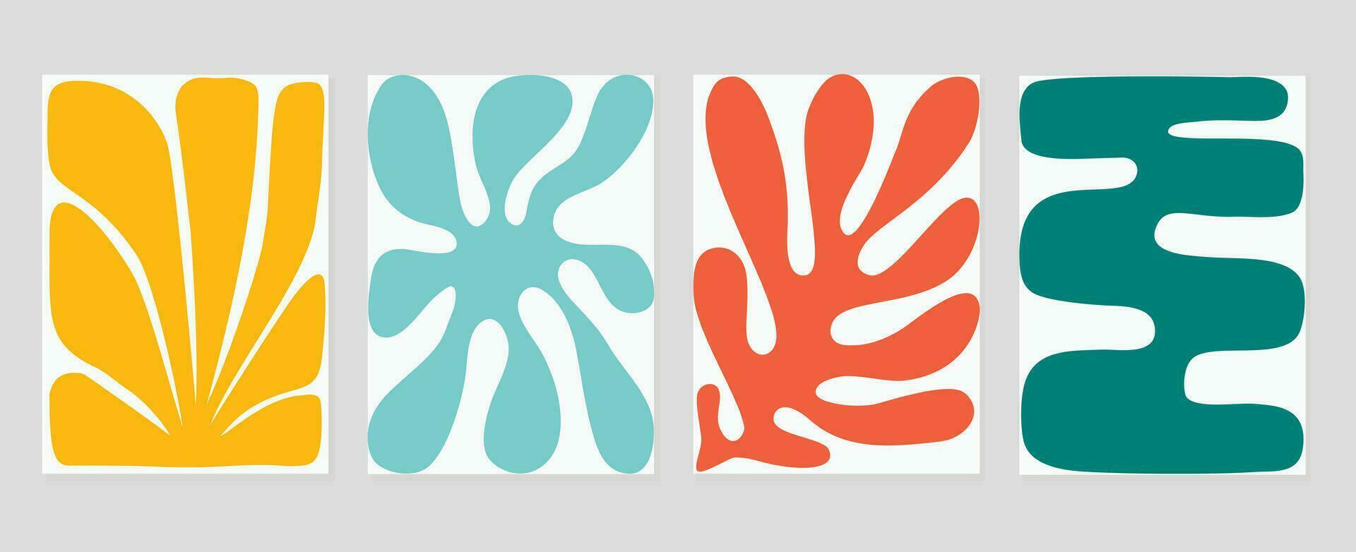 reeks van abstract kleurrijk Hoes achtergrond. verzameling van planten, blad tak, koraal, algen in hand- getrokken stijl. hedendaags esthetisch geïllustreerd ontwerp voor muur kunst, decoratie, behang, afdrukken. vector