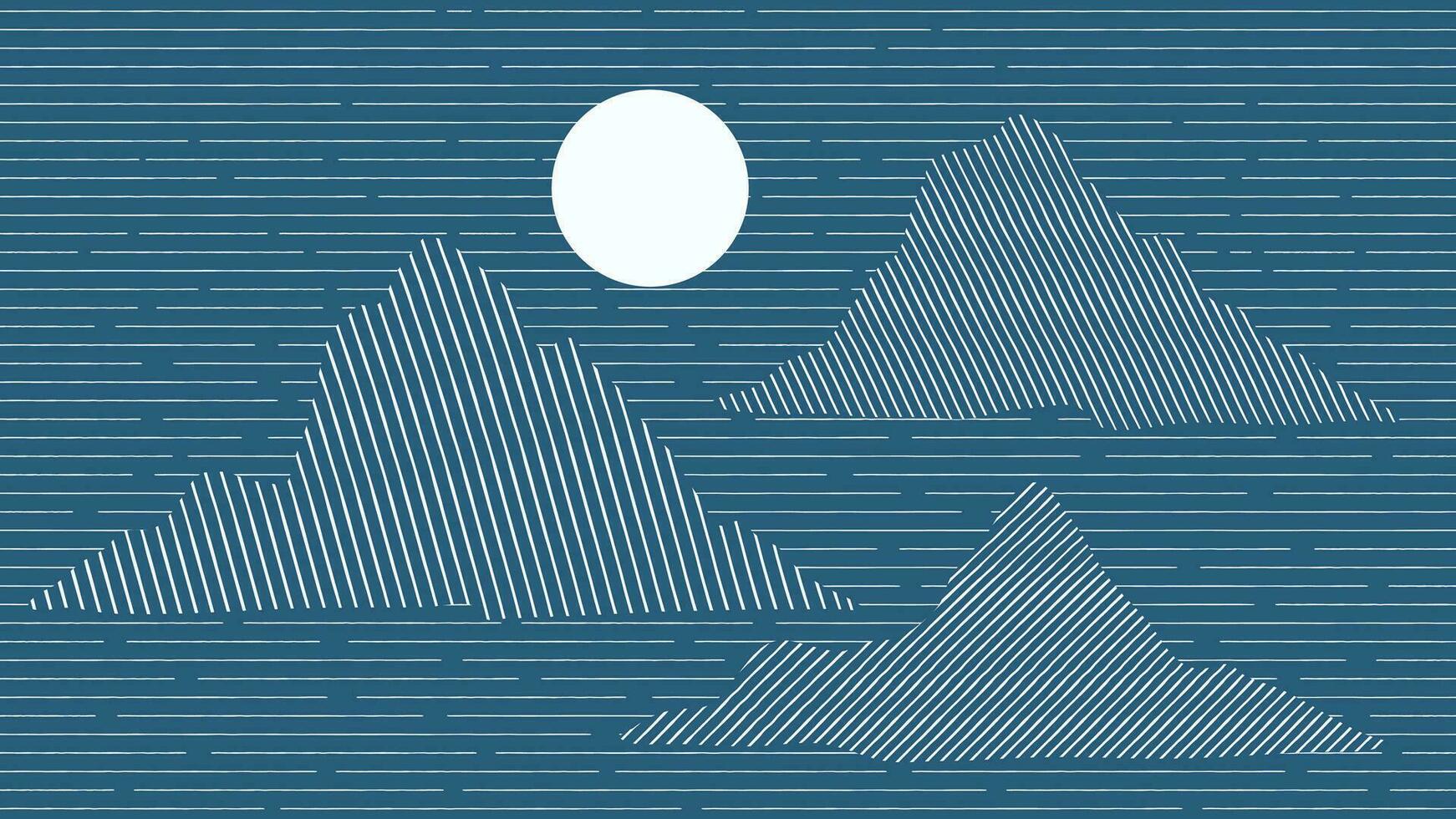 abstract berg achtergrond vector. berg landschap met vervagen lijn effect, maan, lijn grunge textuur. blauw heuvels kunst behang ontwerp voor afdrukken, muur kunst, Hoes en interieur. vector