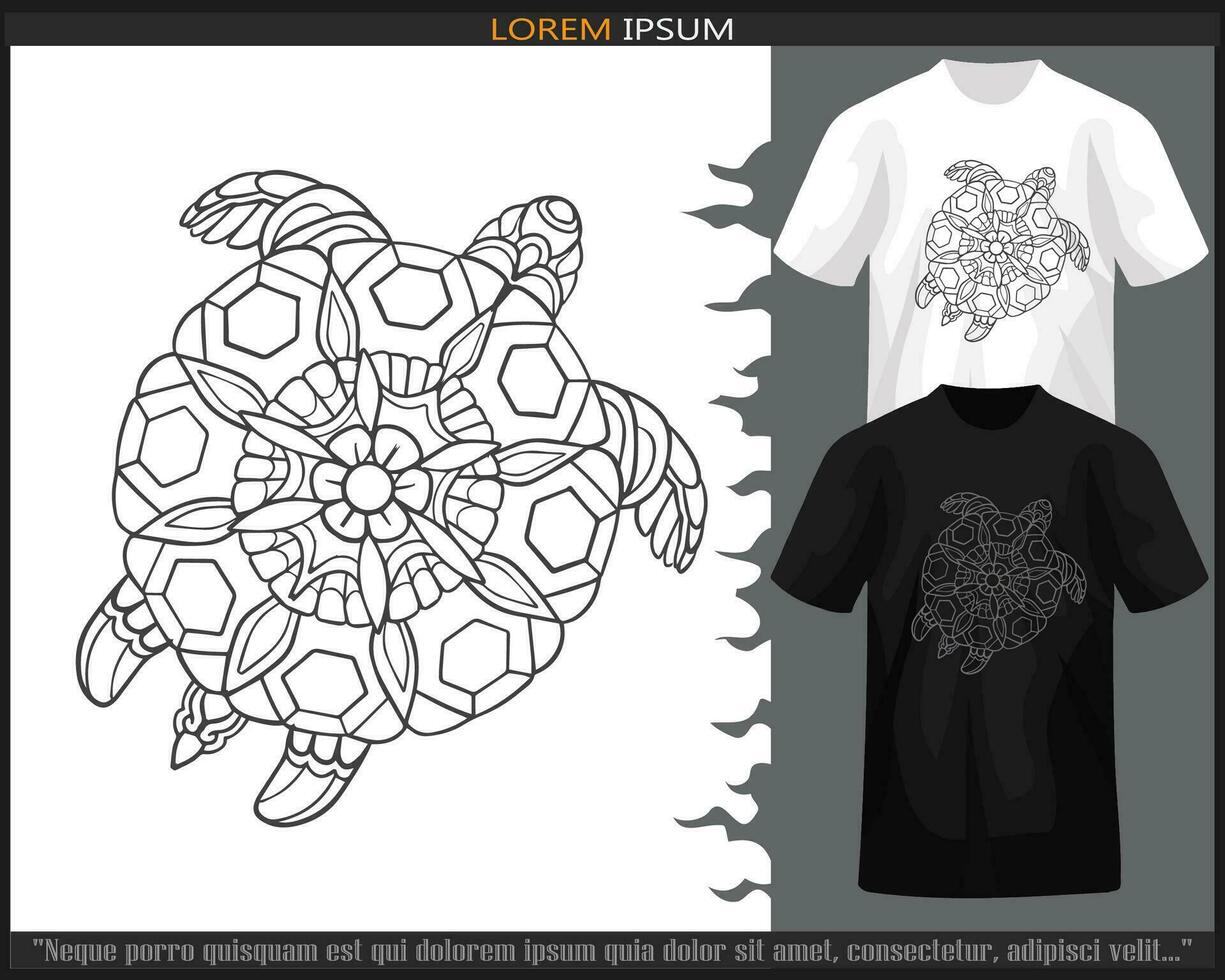 zee schildpad mandala kunsten geïsoleerd Aan zwart en wit t shirt. vector