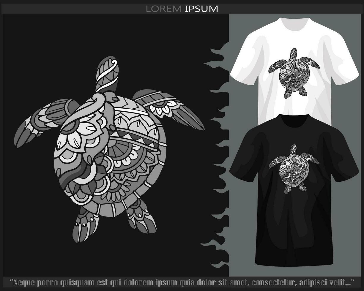 monochroom zee schildpad mandala kunsten geïsoleerd Aan zwart en wit t shirt. vector