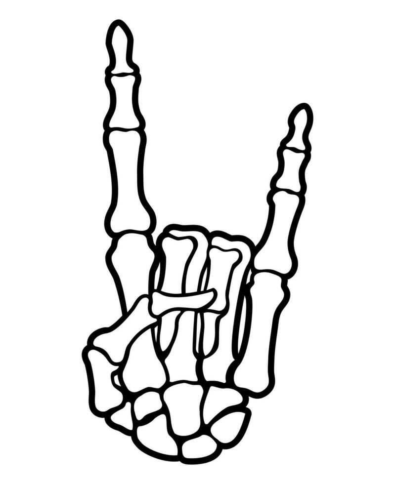 skelet vinger rots en rollen duivel hoorns hand- teken illustraties vector