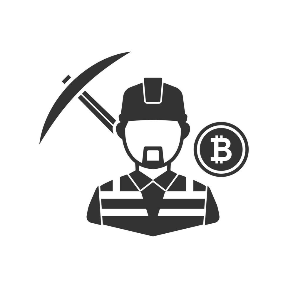 vector illustratie van bitcoin mijnwerker icoon in donker kleur en wit achtergrond