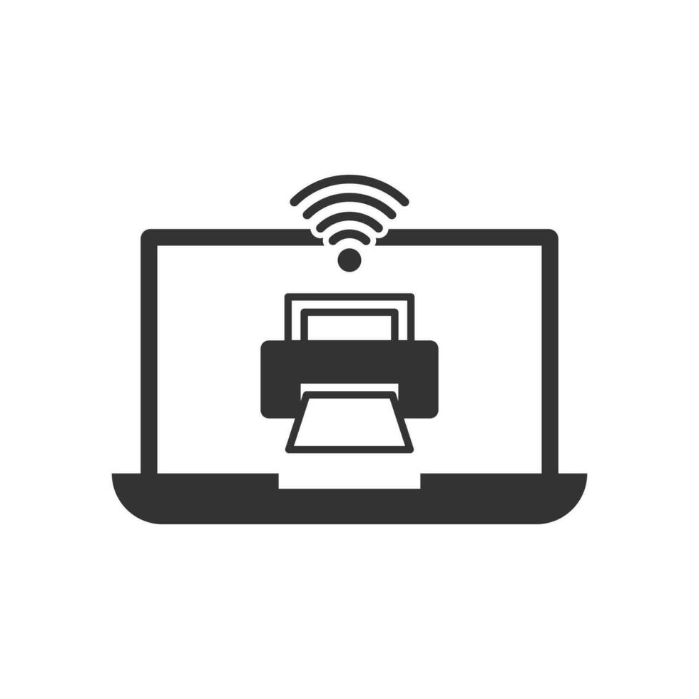 vector illustratie van laptop verbinding naar printer icoon in donker kleur en wit achtergrond